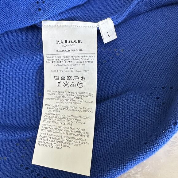 P.A.R.O.S.H. Women's Blue Star Short Sleeve Knit Cotton Sweater Sz L Italy - Picture 7 of 10